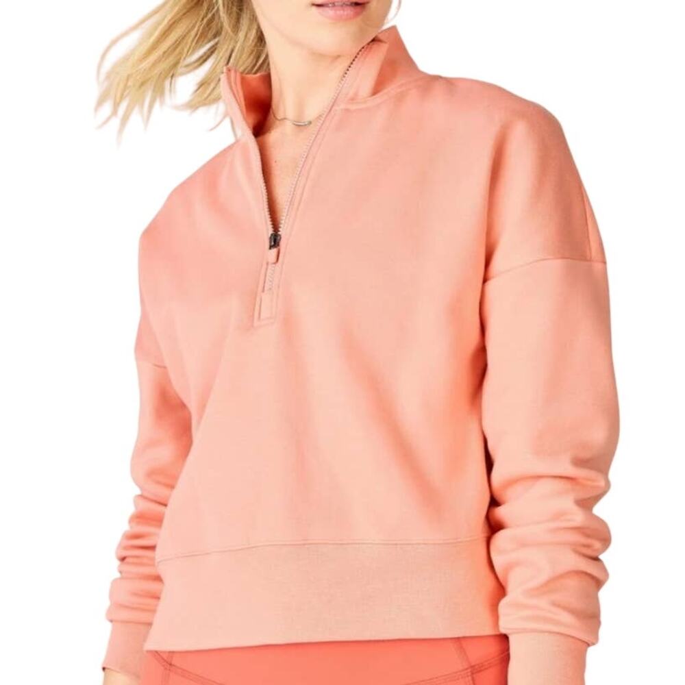Fabletics Caterina mock neck half zip pullover sweatshirt Coral Pink Small